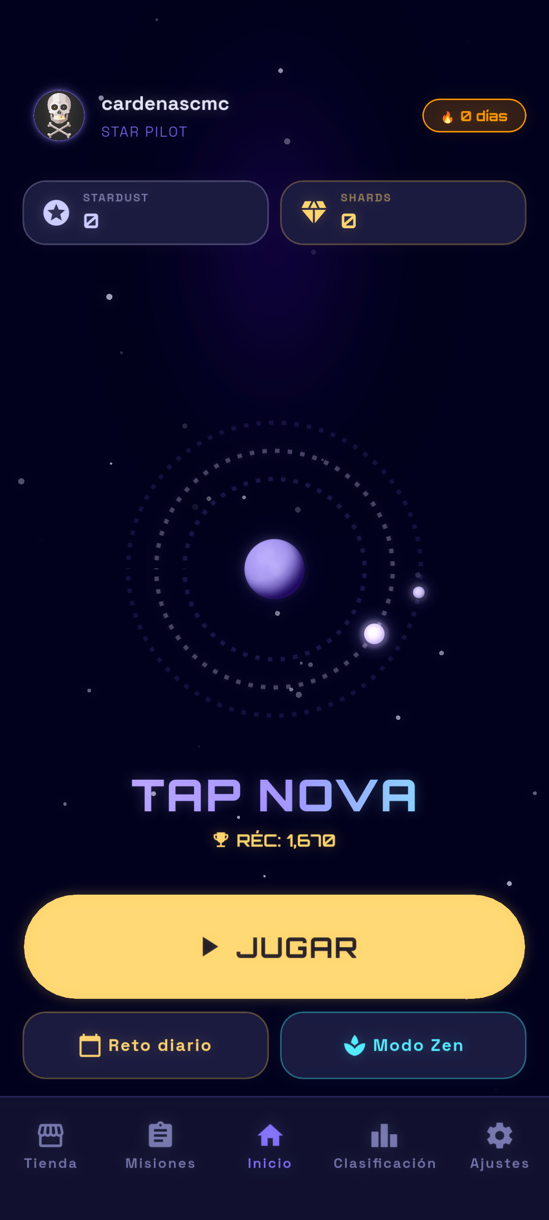 Pantalla principal de Tap Nova